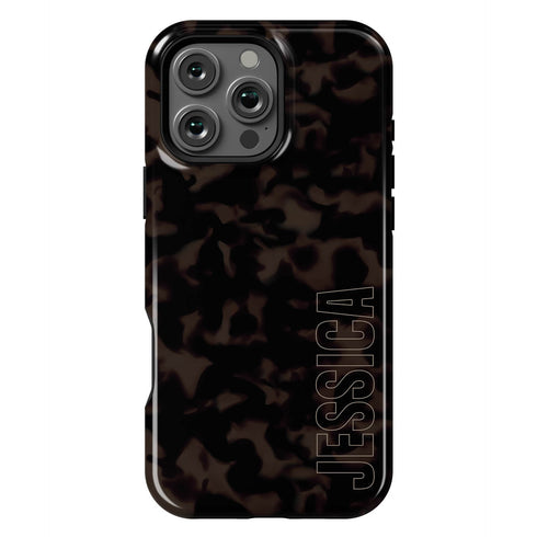 Custom Name Dark Tortoiseshell iPhone Case - Vertical